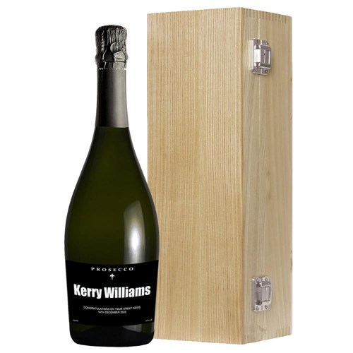 Personalised Prosecco - Black Label in Luxury Oak Box